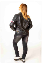 Load image into Gallery viewer, Leather moto racer style jacket for women 
